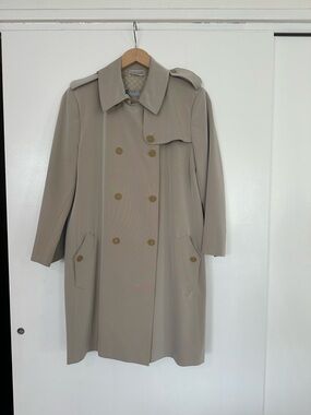 MaxMara Double-Breasted Women's Taupe Trench Coat Tessuto Waterproof Size 16